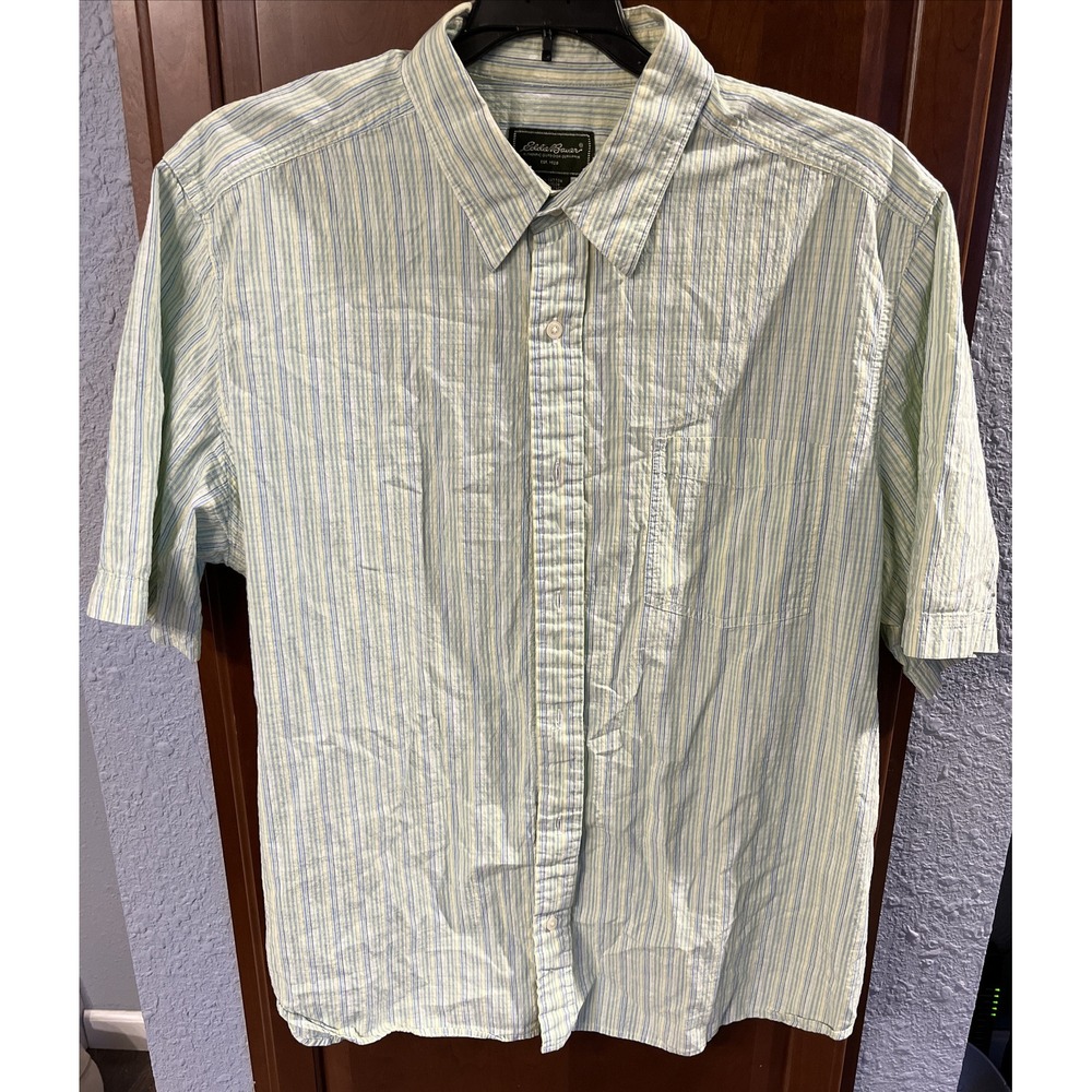 Eddie Bauer Blue Green Yellow Cotton Short Sleeve Shirt, Men's Size XL